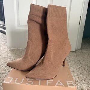 JustFab Women's Brown Heeled Sock Boots
